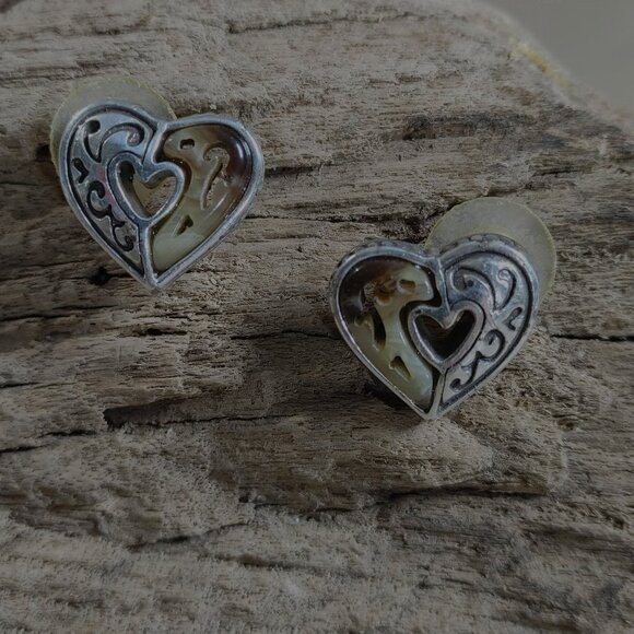 Brighton Stud Earrings Winslow Brown Heart Post Silver Tone Resin Heart Design - Picture 9 of 9